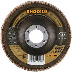 Rhodius, Schleifmittel, TOPline JUMBO LONGLIFE EXTENDED Fächerschleifscheibe 115 x 22,23 mm K60 (60)