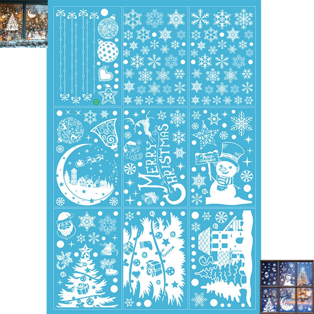 9 stuks Dubbelzijdige Kerst Raamstickers met Kerstman en Kerstboom - Roze