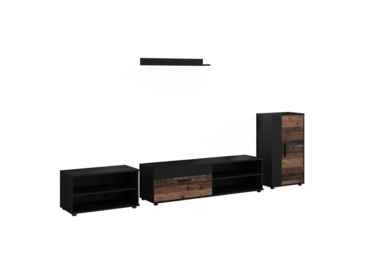 Vicco Wohnwand Berno, Schwarz/Oldstyle, 4-teiliges Set 4-teiliges Set, zur Aufbewahrung von Mediengeräten und Zubehör geeignet