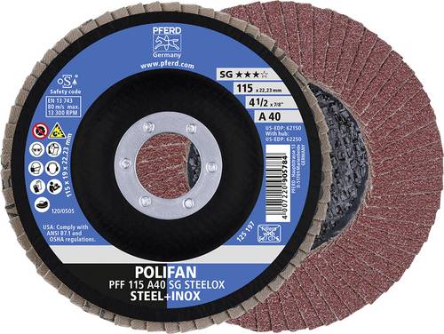 PFERD TOOLS 67604115A Sg Steelox Fächerschleifscheibe Durchmesser 115mm Bohrungs-Ø 22.23mm Körnung (num) 40 10St.