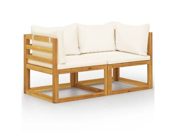 Banc de jardin 70 x 70 x 60 cm meuble de patio d exterieur terrasse a 2 places avec coussins blanc creme