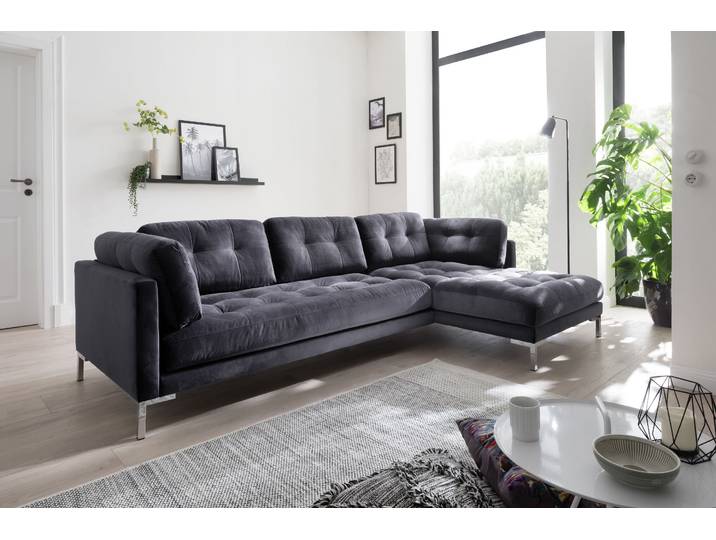 Ecksofa GOODPRODUCT Landau L-Form , grau, B:275cm H:75cm T:158cm, Sofas, Ecksofa, in Cord-Stoff mit Metallfuss