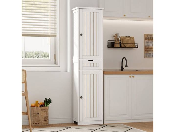 VUENOR Meuble colonne de cuisine blanc 170 x 40 x 30 cm 2 portes 1 tiroir MDF