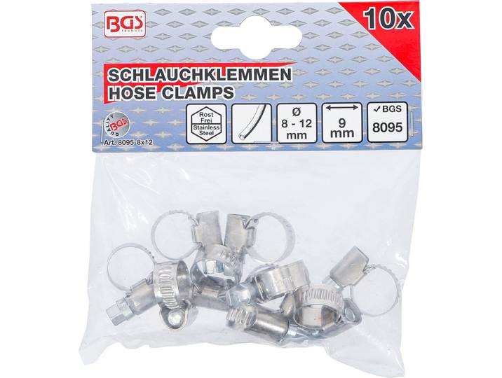 BGS Slangklem roestvrij 8 x 12 mm 10 delig