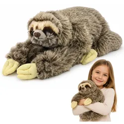 Plüsch-Faultier, realistisches Maskottchen, Kuscheltier mit Klettverschluss an den Pfoten, 34 cm