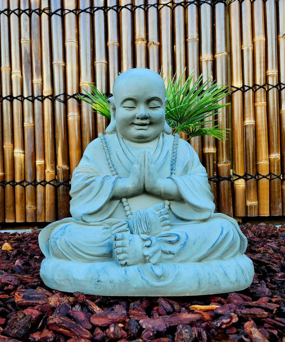 Buddha beeld mediterende monnik grijs 53 cm