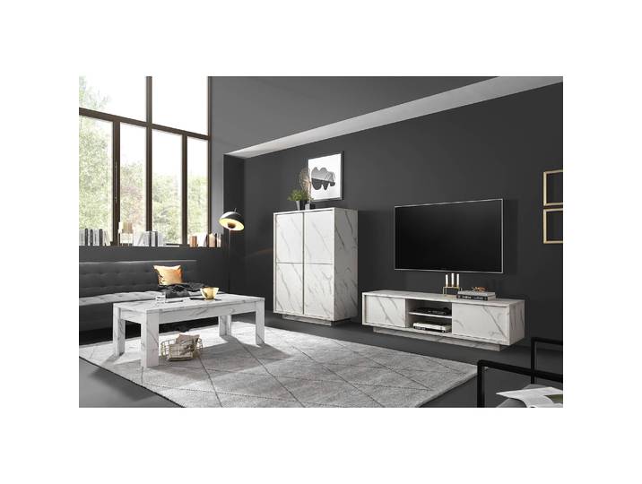 Table basse 122 x 45 x 65cm Blanc/Imitation marbre blanc