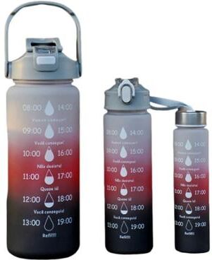 Uplift Essentials 3 Piece Nesting Motivational Water Bottle Set gray Red Black