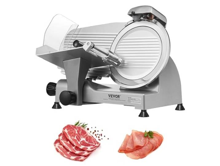 VEVOR Kommerzieller Fleischschneider Allesschneider 340 W, Elektrische Aufschnittmaschine Lebensmittelschneider mit 25,4 cm-Kohlenstoffstahlklinge, 0–15 mm Einstellbare Dicke für Fleisch, Käse, Gemüse