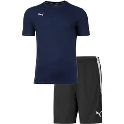 PUMA Herren Finisher Set - Training Shorts kurz, Funktionsshirt Rundhals uni Schwarz/Marine / XXL