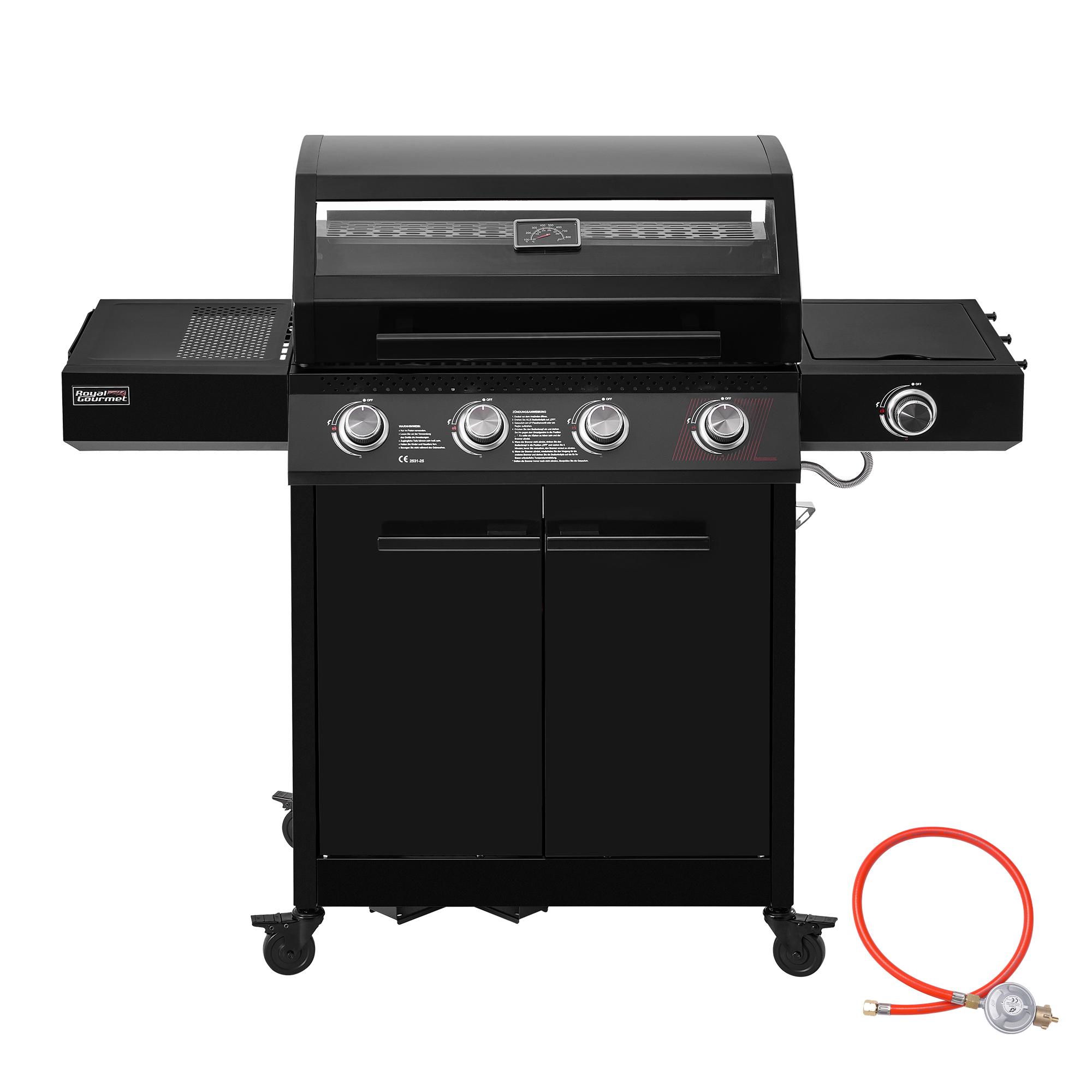 Royal Gourmet 4+1Brenner Gasgrill, 15,5 kW mobiler Gasgrill, Grillwagen mit Sichtfenster, Outdoor Gasgrill, BBQ Gasgrill für Terrasse, Camping