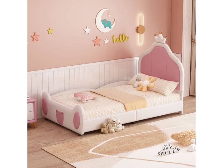 Lit rembourré enfant 90x200 cm blanc design moderne tête de lit en simili cuir capitonné