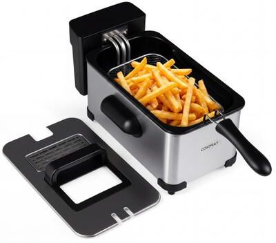Costway 3.2-Qt Electric Deep Fryer with 1700W LED Touch Screen and Enamel Oil Tank-Silver