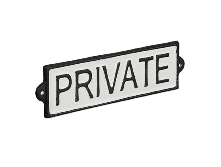 Relaxdays bordje 'privé', metalen muurbord met opschrift 'private', tekstbordje voor muur of deur, gietijzer, wit/zwart
