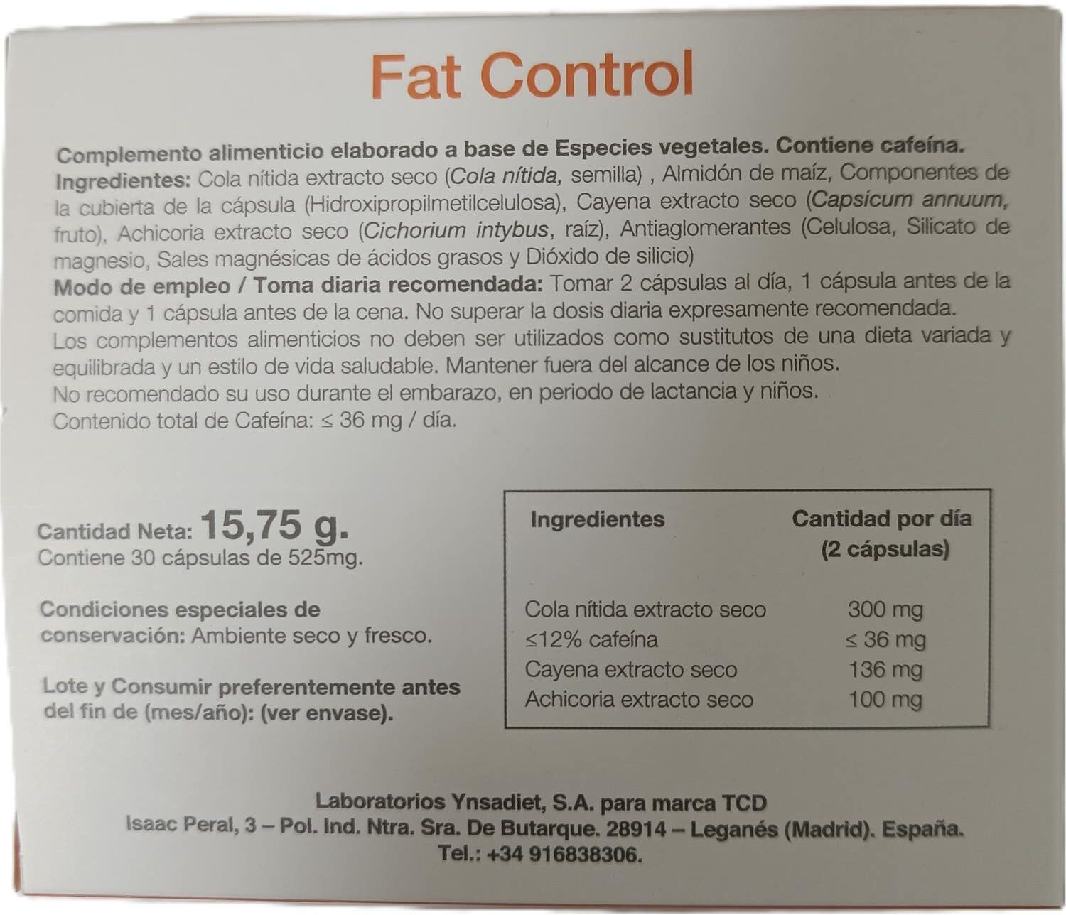 Tcd Nutricion Fat Control 30caps