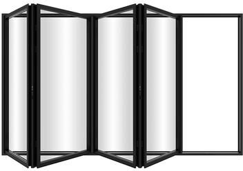 "KaMic Elite-Fold 120"" x 80"" 4-Panel Aluminum Folding Door in Black with Hidden Hinges & Rollers, Folded Out From Right To Left"