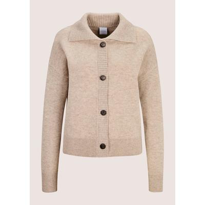 Strickjacke MADELEINE "Strickjacke Weiche Strickjacke mit Polokragen", Damen, Gr. 48, beige (berber, melange), Modern, comfort fit, Strickjacken Strickjacke