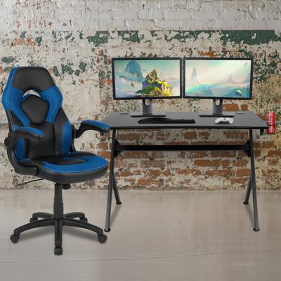 Lancaster Home Gaming Desk Bundle - Cup/Headphone Holders, Wire Management