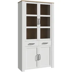 Aucune, Vitrine + Buffetschrank, Grosser weisser BOHOL-Vitrinenschrank – 4 Türen, davon 2 aus Glas + 2 Schubladen