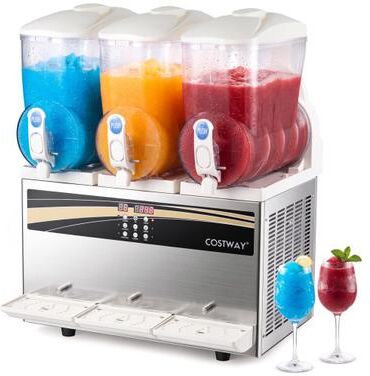 Costway 12 Gal Commercial Slushy Dispenser 4 Gal x 3 Triple Tanks Slushie Maker-Silver