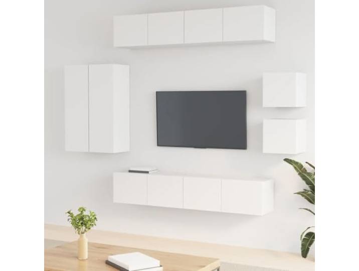 HEFZGDB 8-TLG. TV-Schrank-Set Weiß Holzwerkstoff mit Wandmontage und reichlich Stauraum für Wohnzimmer
