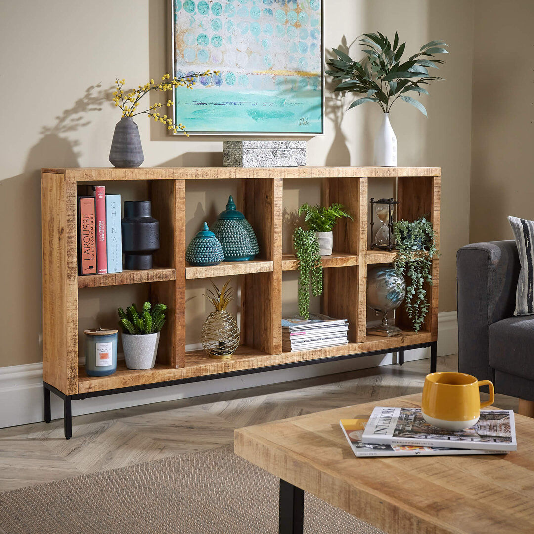 Alpen Home Franca Wide 8 Open Shelving Mango Wood Bookcase Storage Unit Brown 93cm H X 172cm W X 25cm D