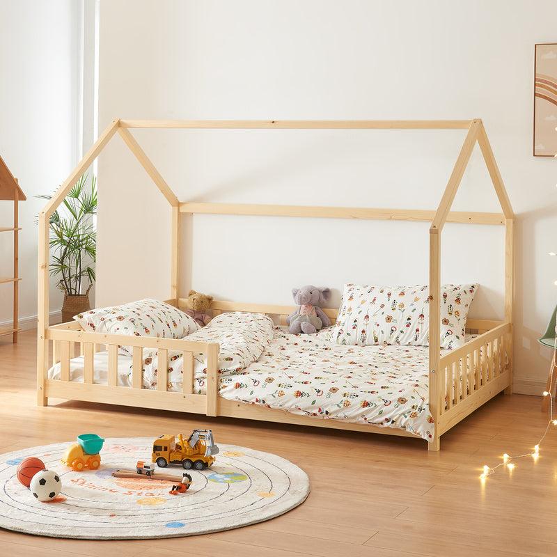 Kinderbett 120x200 cm, aus massivem Kiefernholz - Kleinkindbett mit Schutzgitter