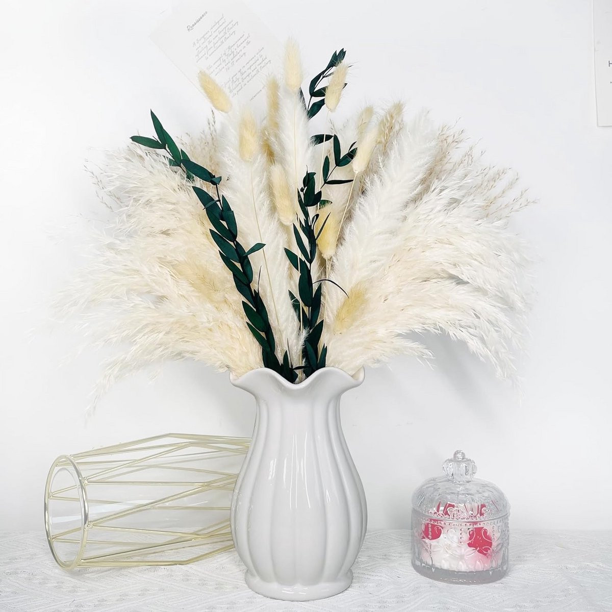 48 stuks Gedroogd Pampasgras Decoratie - Natuurlijke Pluizige Droogbloemen