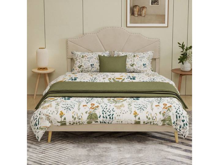 Lit double adulte - Moderne - 160x200cm - Beige - Tête de lit douce