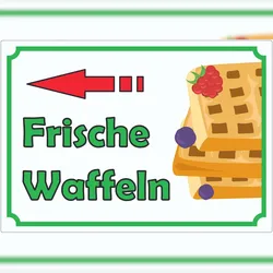 HB-Druck Frische Waffeln Aufkleber mit Pfeil links A8 (52x74mm)