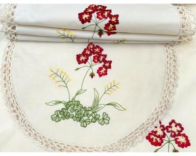 Xia Home Fashions Embroidered Flowers with Beige-12Rnd-Doilies-Set of 4-Beige