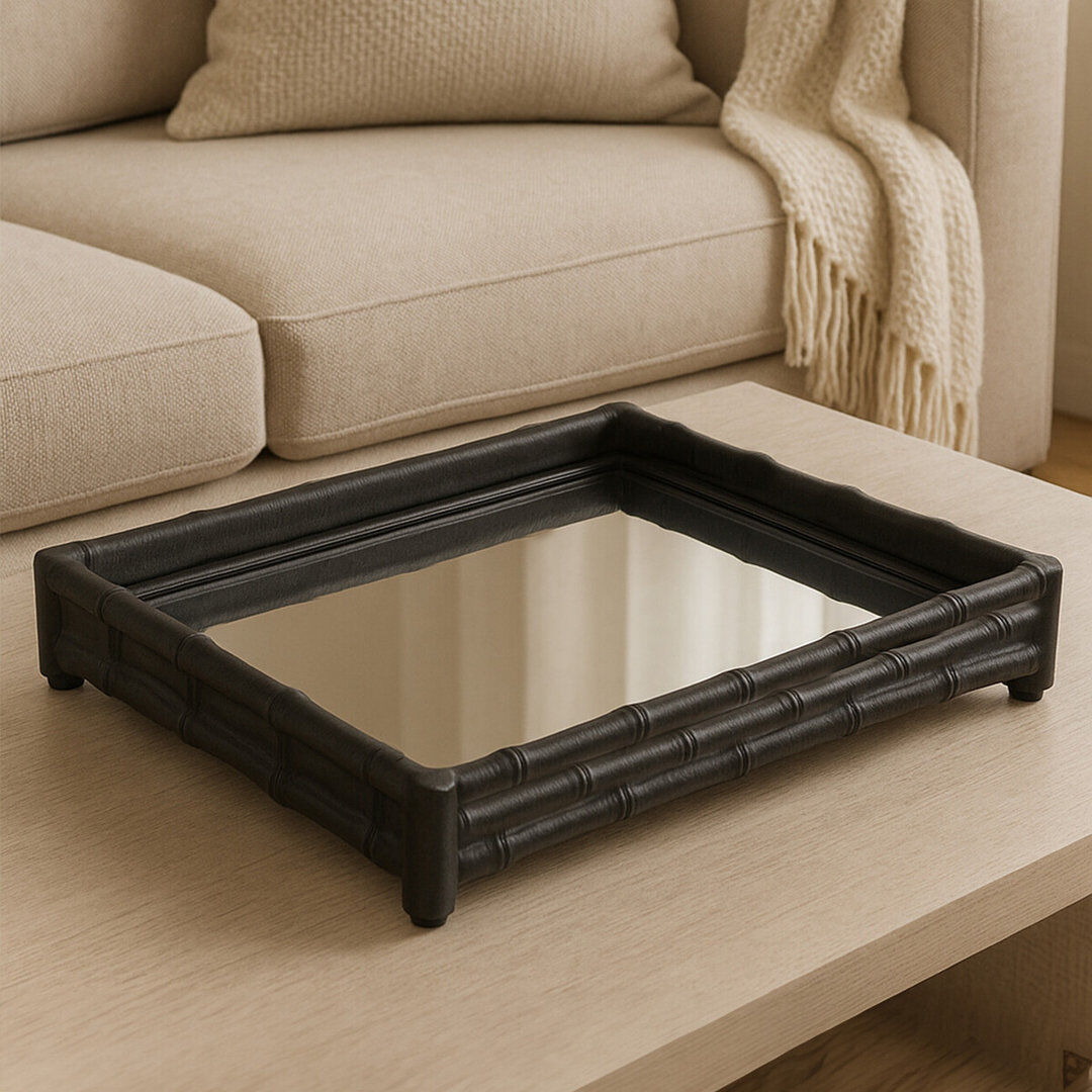 Ivy Bronx Addalyne Glass Decorative Tray Black 55cm W X 51cm D X 5cm H