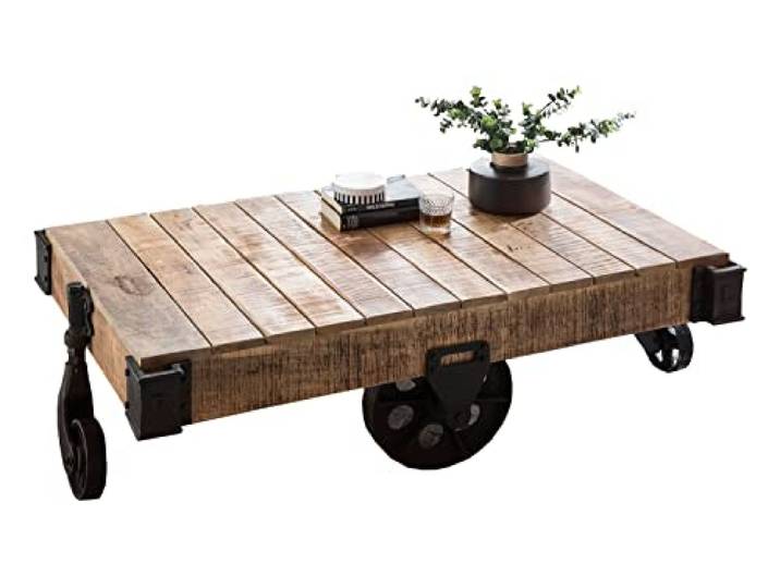 Sit Möbel This & That Couchtisch Mango lackiert, Räder und Beschläge aus Metall B 120 x T 70 x H 39 cm antikfinish, Räder und Beschläge antikschwarz Karre mit Rädern und Beschlägen mit Ablagefach