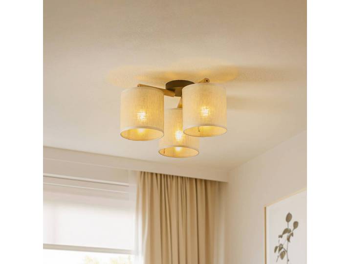 Deckenlampe Deva, Textil, dreiflammig Deva TK Lighting, dimmbar, Holz hell, für Wohn- / Esszimmer, Holz, Skandinavisch