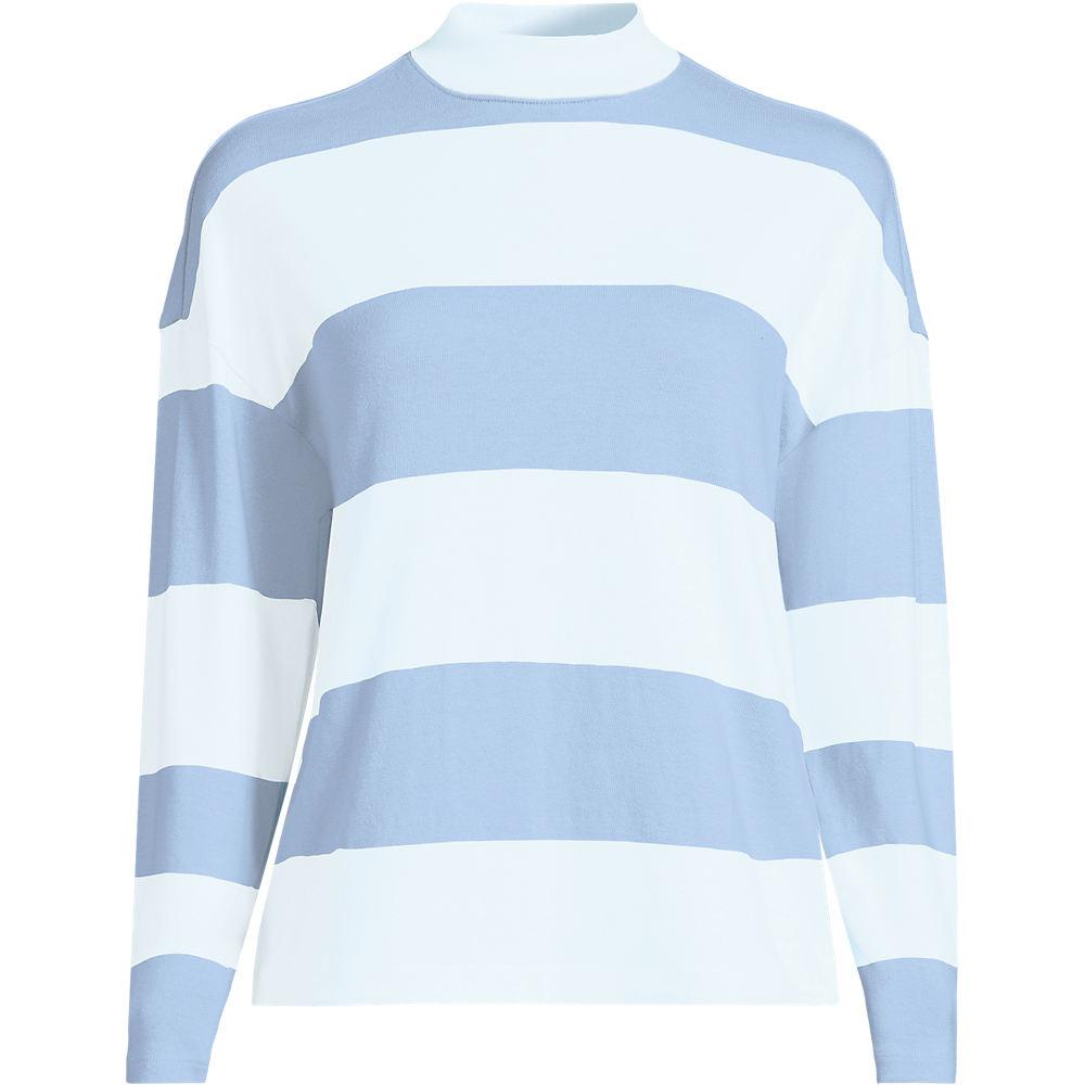 Baumwollshirt Maritim Gestreift mit langen Ärmeln für Damen, Damen, size: regular, Blau, Baumwolle, by Lands' End
