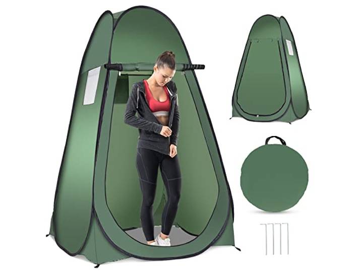COSTWAY Pop-Up Douchetent, toilettent met draagtas, omkleedtent voor aankleden, toilet, kleedkamer, voor kamperen, het strand, jagen, vissen, 120 x 120 x 190 cm, Groen