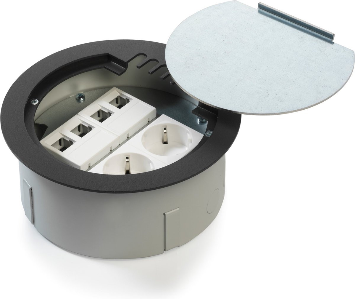 OCS Rondo 160 Inbouwdoosset voor Vloerstopcontact, Zwart, Roestvrij staal