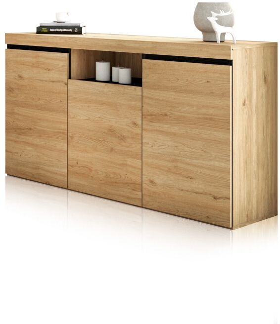 duehome Aparador de 3 puertas y 1 estante abierto 140 cm Ebos - Roble Nude - Ceniza