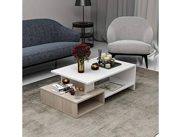 Homidea DUX Couchtisch - Moderner Wohnzimmertisch in trendigem Design mit extra Ablagefläche aus Holzwerkstoff (Weiß/Avola)