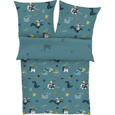 Kinderbettwäsche S.OLIVER "Ritter und Drache", blau (petrol), B/L: 135cm x 200cm, 1 Stk., 1 Stk., Satin, B/L: 80cm x 80cm, Satin, Obermaterial: 100% Baumwolle, Bettwäsche, mit Rittermotiven, 100% Baumwolle