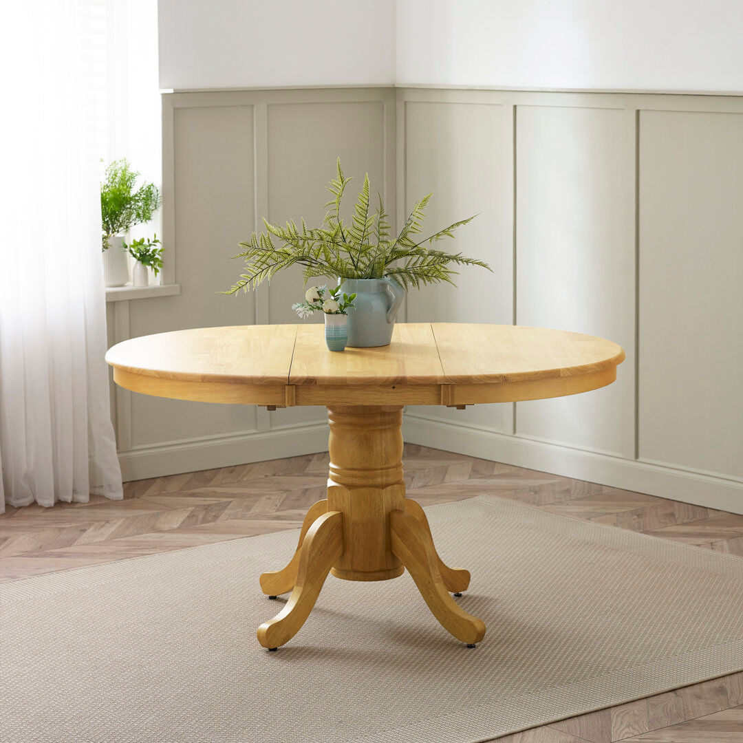 August Grove Prestow Extending Round Dining Table In Solid Wood - Traditional Rustic Farmhouse Kitchen Oak