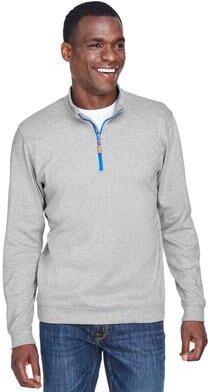 Devon & Jones DG479 Men's DRYTEC20 Performance Quarter-Zip Pullover T-Shirt in Grey Heather/Grey H/French Blue size Small   Cotton