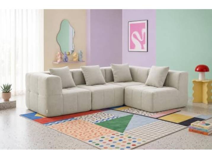 MILYsofa Modulares Ecksofa 4-Sitzer, Bouclé-Bezug Cremebeige, 4-teilig, Abnehmbare Kissenbezüge (Cremebeige, 4-Sitzer)