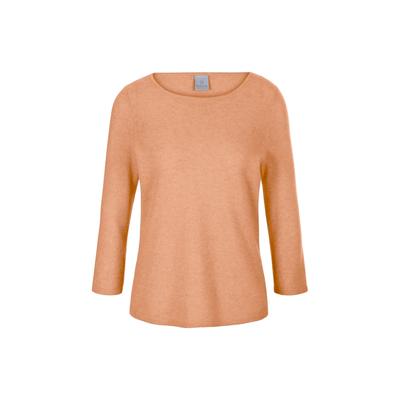 Longpullover MADELEINE "Strickpullover Kaschmirpullover mit U-Boot-Ausschnitt", Damen, Gr. 44/46, orange (pfirsich), Obermaterial: 100% Kaschmir WS., Modern, normal, U-Boot-Ausschnitt, Pullover Longpullover, Kaschmirpullover mit 3/4 Arm