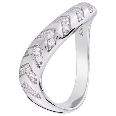 Silberring JOBO "Ring Welle geschwungen" Gr. 54, silber (silber 925), Fingerringe, Damen, 54, Silber 925 (Sterlingsilber), Silberring, 925 Silber mit 21 Zirkonia