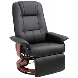 MODFU Relaxsessel Fernsehsessel Kunstleder Schwarz 87x78x100 cm mit Fußstütze 360 Grad drehbar 145 Grad verstellbar Holzfuß ergonomisch