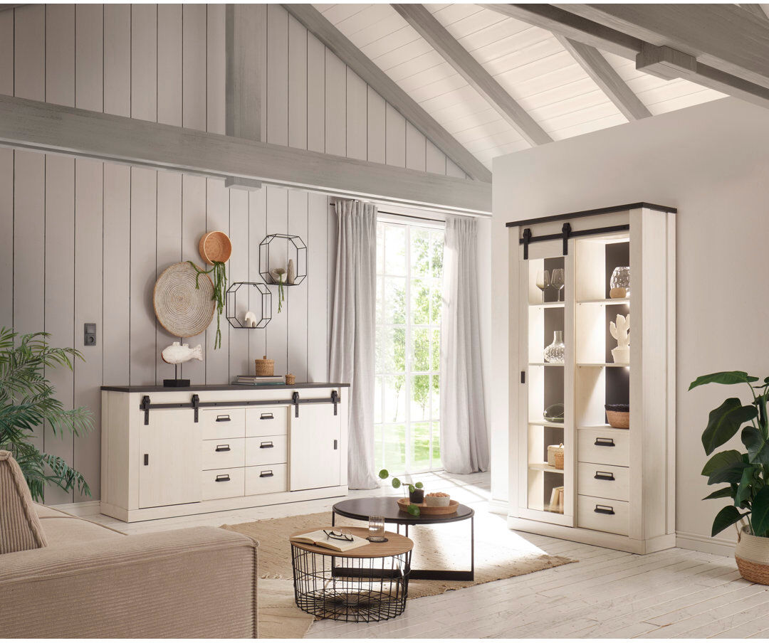 Lark Manor Jackeline 201cm Sideboard White/Anthracite 91cm H X 201cm W X 43cm D