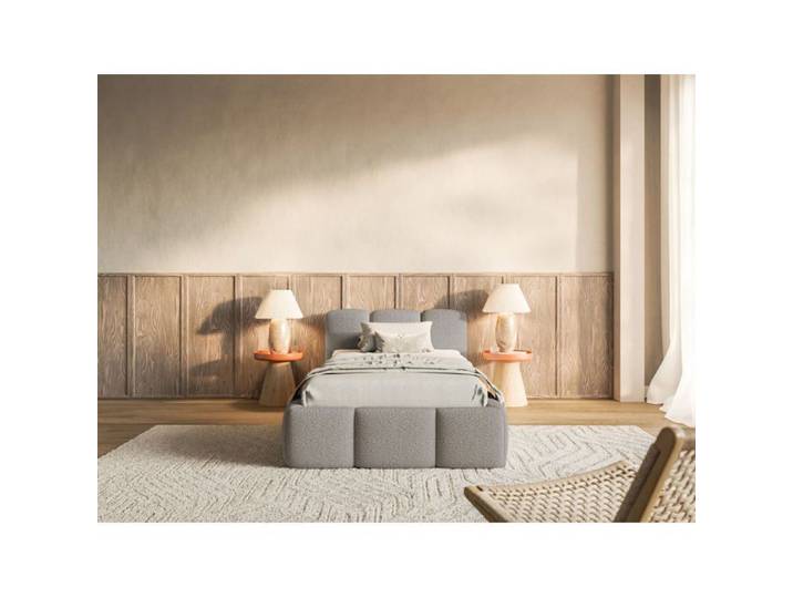Lit rembourré 90x200 – CLOUDY LOW – Bouclé Gris