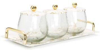 Classic Touch Gold Marble 3 Bowl Serving Dish with Gold Ball Design