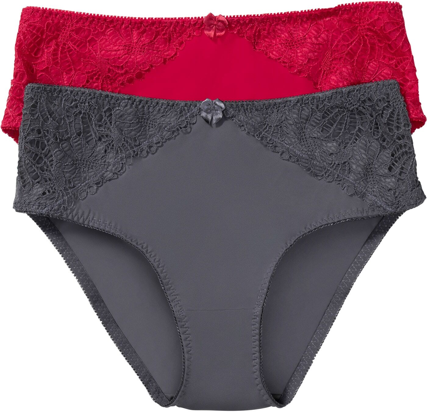 Maxislip BONPRIX, Damen, Gr. 48/50 (XL), 2 Stk., rot (granatrot, anthrazit), Obermaterial: 80% Polyamid, 20% Elasthan. Netzfutter: 90% Polyamid, 10% Elasthan. Spitze: 87% Polyamid, 13% Elasthan, Unterhosen Maxislip, über die Hüfte geführt, mit floraler Sp